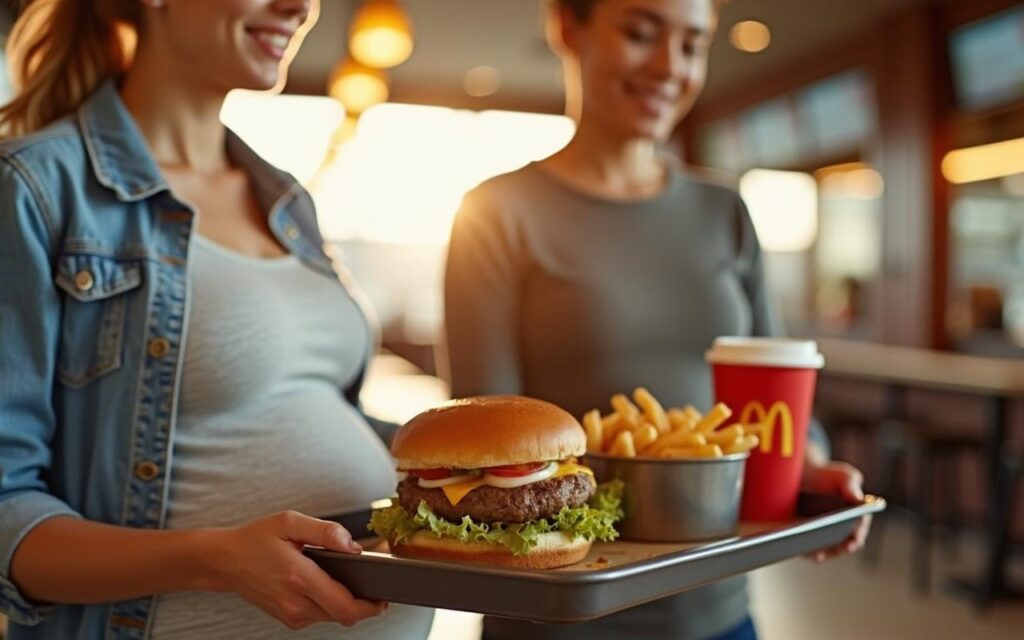 Femme enceinte choisissant des aliments sains au McDonald's.
