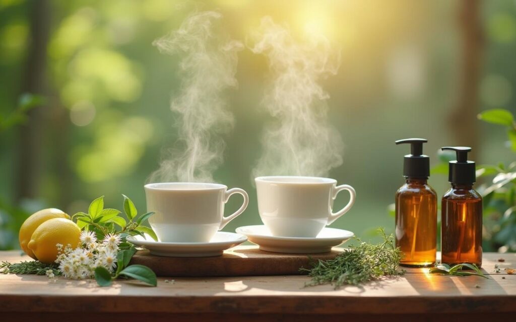 Rituel apaisant avec tisanes et huiles essentielles pour réduire le stress