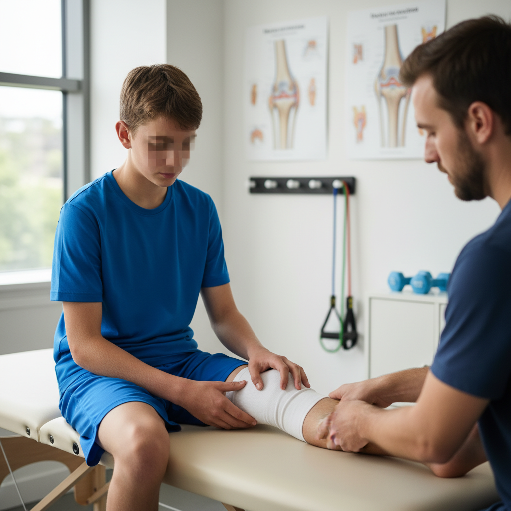 Illustration réaliste sur Maladie d'Osgood-Schlatter : soulager votre adolescent sportif