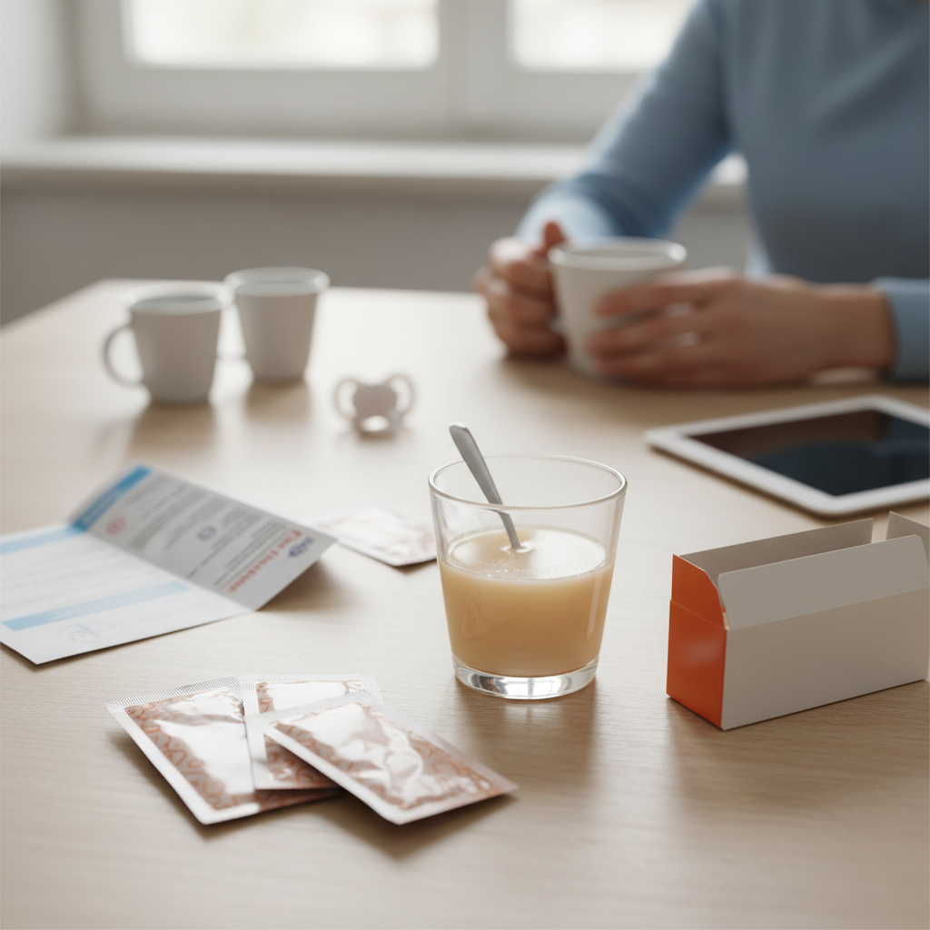 Illustration réaliste sur Smecta posologie : guide complet pour traiter la diarrhée chez l’adulte et l’enfant
